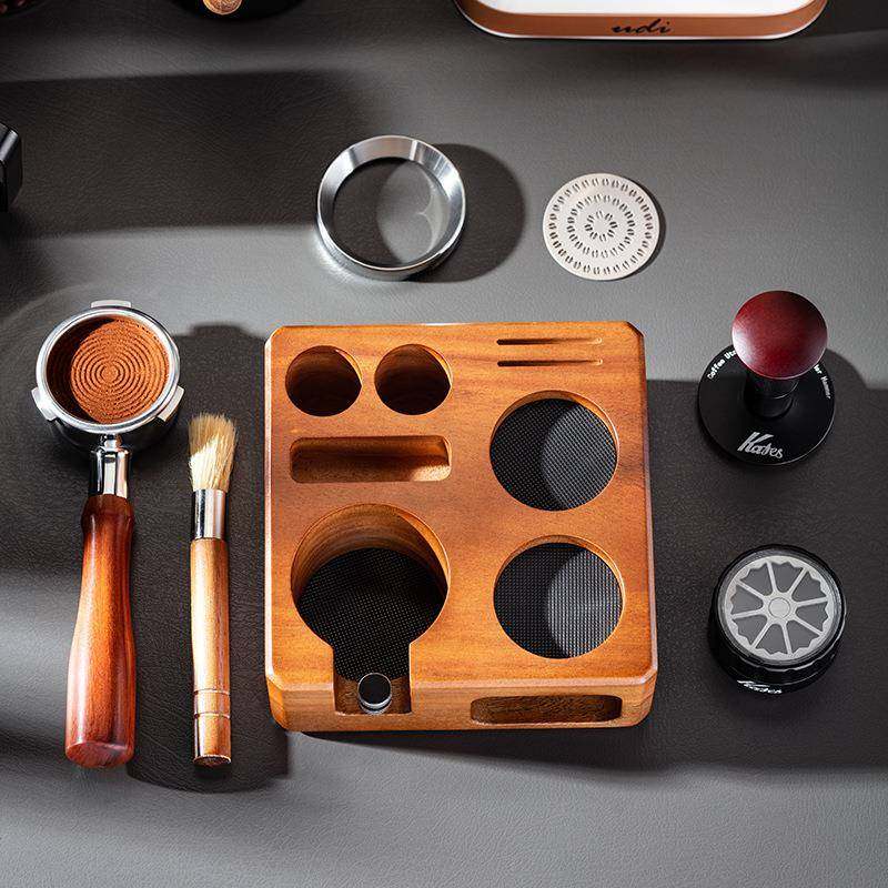 胡桃木咖啡粉套装布粉器RYV压方粉锤纳底收座四形实木压压粉座58m