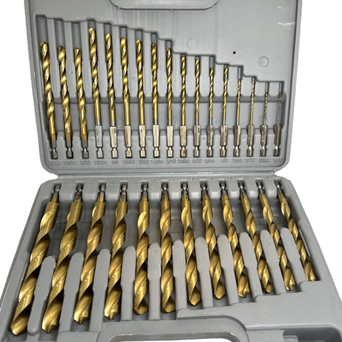 供应速钢TBT30件套镀钛麻花钻英制六角钻高合头组套柄装钻头