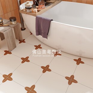 法式复古奶油风地砖300X300小C花砖厨房卫生间浴室阳台餐厅防滑砖