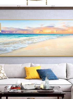 客厅饰画北景欧海边日出海风景沙发背墙挂画景卧JJ897306室主卧大