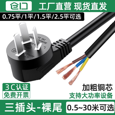 仓口国标三插裸尾电源线