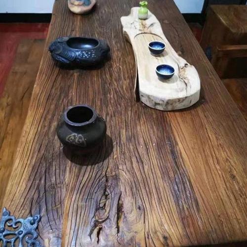 老榆木门板风化复古怀旧原木实木楼梯吧台禅意老茶桌茶台踏板定制