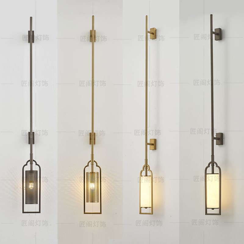 新中式别墅仿云石壁灯工程定制酒店C大堂售楼部走廊过道铁网吸壁