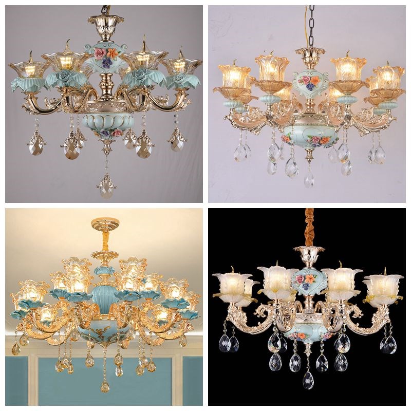 欧式轻奢水晶吊灯陶瓷客厅灯现代简约家用装饰餐S厅灯法式蓝色吊