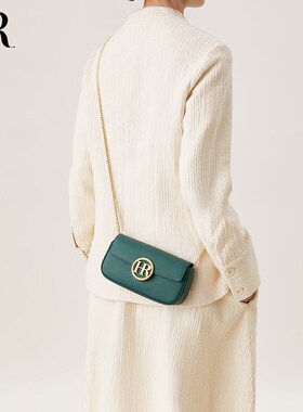 HR赫莲娜女包2024秋冬新款y黑色链条包女款斜挎真皮小众女手机包