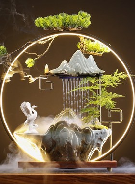新中式流水c摆件循环水景客厅玄关桌面喷泉装饰办公室招财开业礼
