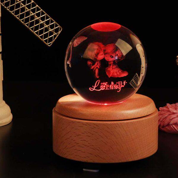 麋鹿水晶球音乐盒旋转木质生日礼物毕业送男女朋友闺蜜520情人节
