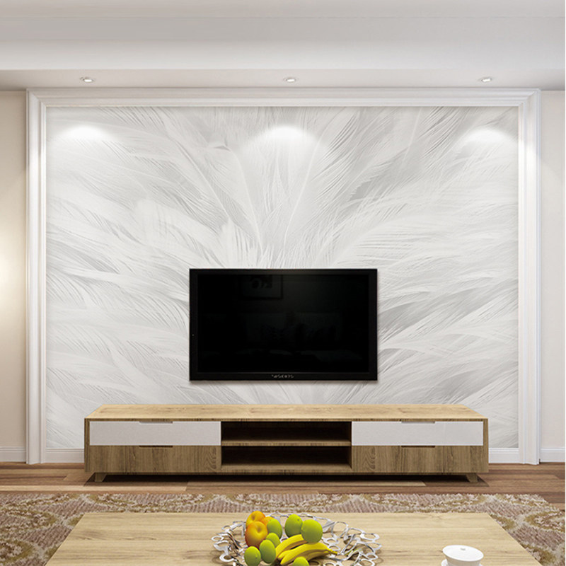 北欧个性a创意白羽毛无纺布墙纸电视背景墙壁纸现代简约卧室3d壁