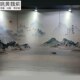 喷绘加刺绣蓝色大气山水画壁布海纳百川红日独幅全绣壁画硬包背景