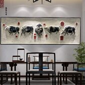新中式 树脂仿石浮雕五牛图壁饰装 饰墙办公室书房客客厅沙发背景墙