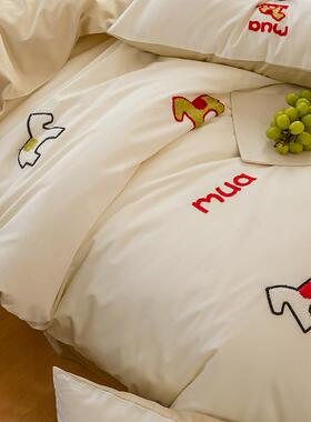 100支贡缎FDing-1被长绒棉全棉四件套可爱床毛巾绣刺绣床纯棉床上