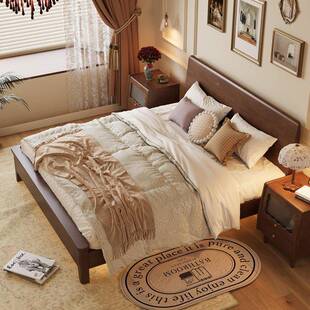 美户复古式实19980木床简约现代小型1米5单架人经济1.8双人床工厂