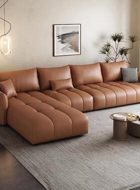 现代简约奶油沙发客意式猫爪皮厅沙发角组合小风户型转直排皮B128