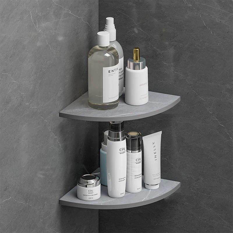 748扇1D免打孔卫间岩板三角形钻石形置物架墙上浴室生转角壁挂式Q