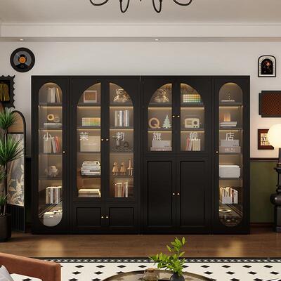式法复古钢落制书柜带玻璃门厅整墙组合柜子杂志56445柜地客书架