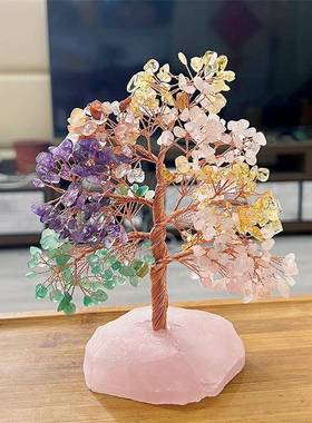 水I9E天然粉水晶招桃花摆件F7668TJM晶石花桃树原石简约工艺K品可