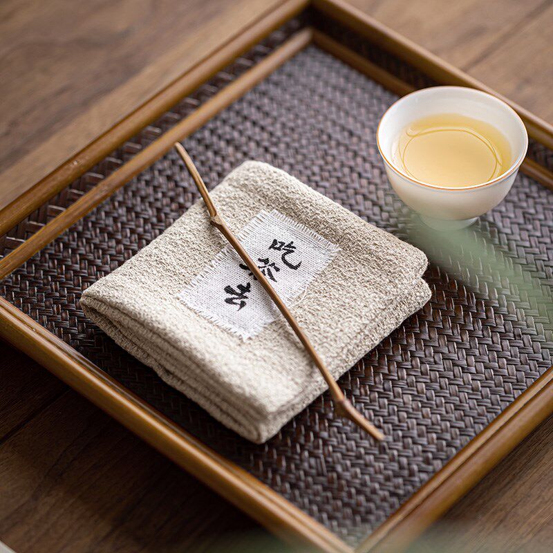 简约缝字吸水茶巾养壶擦壶棉麻手工茶布小茶席干泡巾茶几茶道桌垫