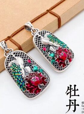 个性民族风藏银中国风孔雀吊坠项链女复古手工珐琅彩长毛衣链饰品