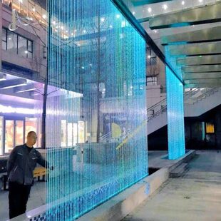 光纤拉线水帘水幕墙钢丝瀑布数码水景墙雨幕帘流水屏风墙庭院厂家