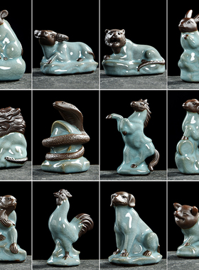 陶瓷十二生肖摆件鼠牛虎r兔龙蛇马羊狗鸡狗猪属相工艺品家居装饰