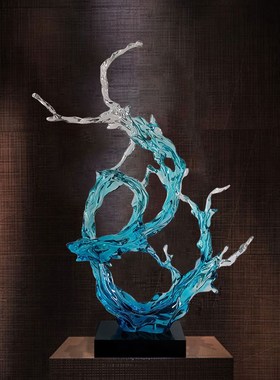 现代简约风生水起摆件走廊玄关客厅电视柜装饰品T透明树脂浪花雕