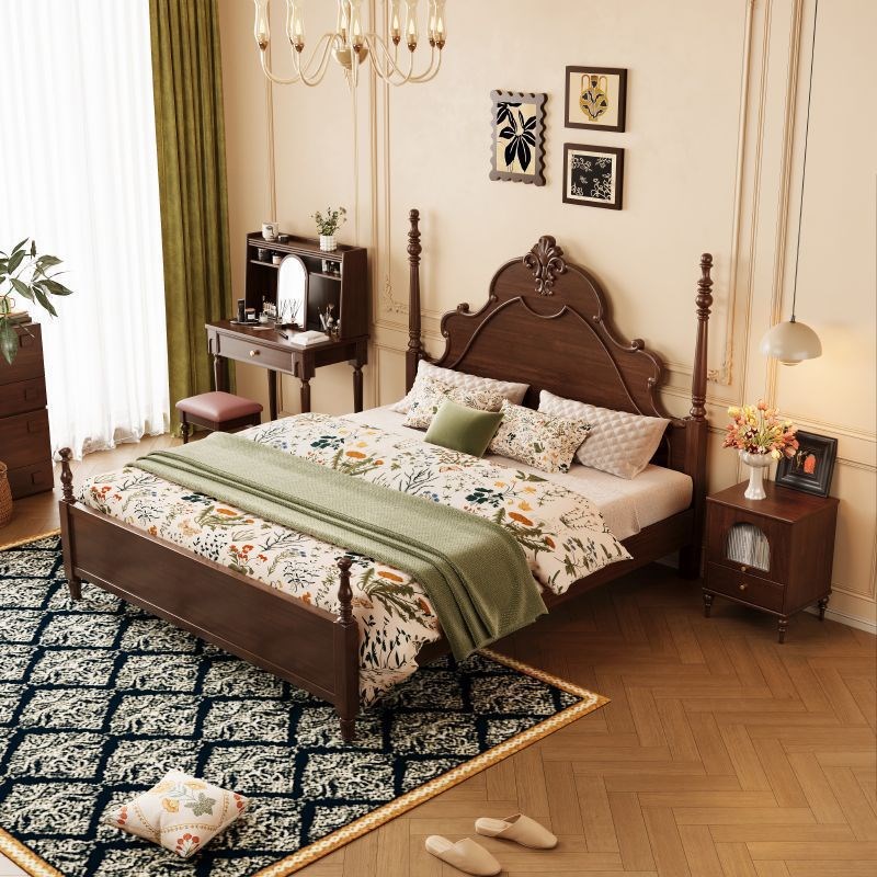 实木床民宿复古樱桃n色实木床现代简约北欧双人床主卧公主储物床