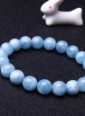 手链厂家海蓝宝手链单圈s男女手链浅蓝手链奶油体情侣水晶冰种润