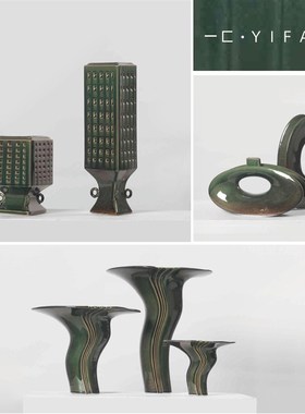 一匚 中古风手h工陶瓷现代艺术花器 餐厅家居玄关酒店大厅桌面摆