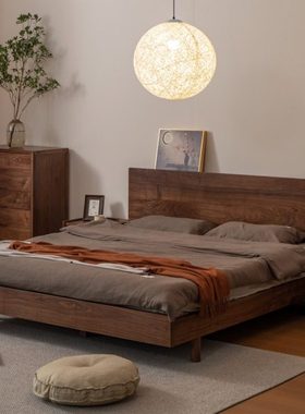 空器实木床1.8米黑胡桃木床现代简约全实木床主卧床1.5米双人床