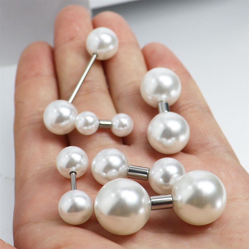 4mm杆长仿珍珠球钛钢杆塑料球男女士打孔饰L品系带钉PA环穿刺饰品