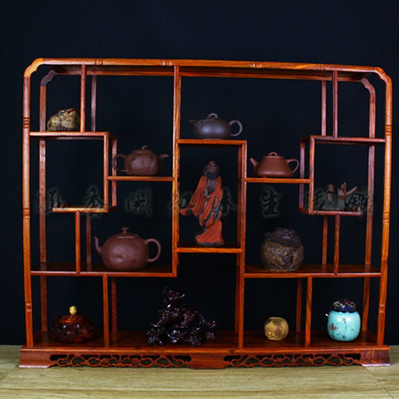 博古架实木非洲花梨m红木紫砂茶壶工艺品展示现代简约仿古小型摆