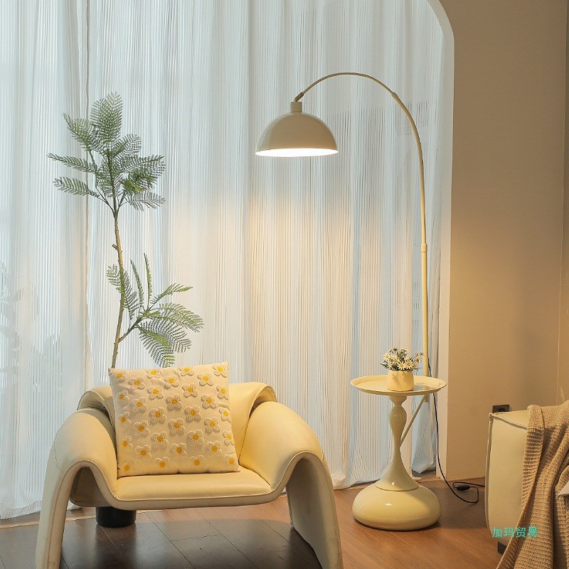 奶油风钓鱼灯落地灯客厅沙发边几置物架一I体卧室床头台灯2025新