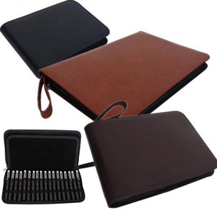 套24钢笔收纳笔袋商务pu纯色笔防支装保护办公12/36/48格样品包