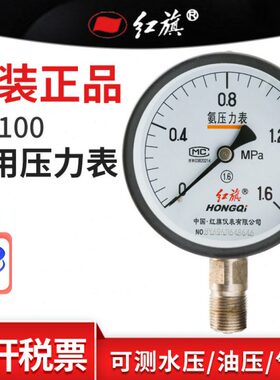 红旗牌YA-100径向氨用压力表 氨气压力表1.6高精度M20接头需定制