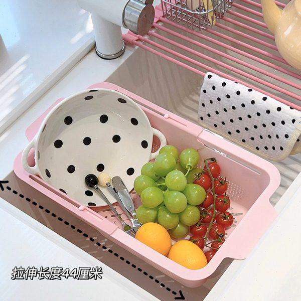 家用厨房可伸缩沥水篮蔬果盆双层两用洗菜篮少女心可爱厨房用品,家装主材,沥水篮,淘宝优惠券,粉丝福利购,淘宝优惠卷