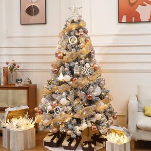 2024新款圣诞树套餐家用1.5/1.8 米北欧落雪植绒树装饰高级感摆件