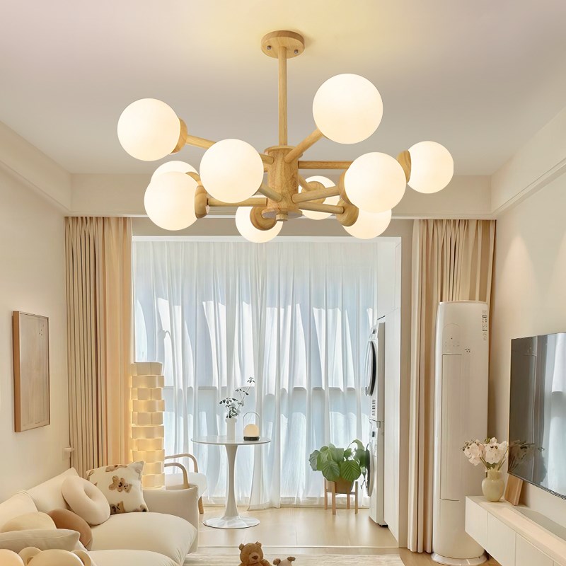 原木风客厅吊灯日式奶p油风木艺卧室灯现代简约北欧魔豆餐厅书房