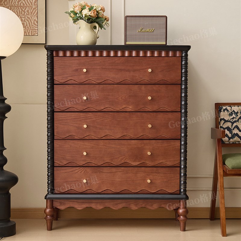 中古风全实木斗柜法式覆古风八斗柜白蜡木涟N漪卧室家用储物餐边