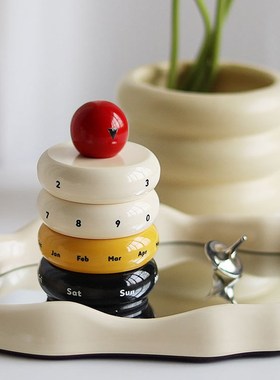 北欧风复古撞色旋转日历中古设计家居H装饰品玄关创意台历桌面摆