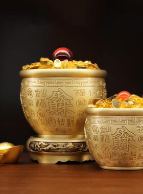 黄铜米缸聚宝缸聚百米福缸聚宝盆面桌小摆烟灰缸书房装饰件品BCD