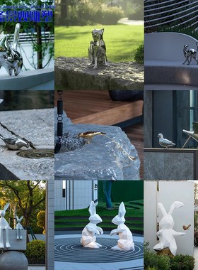 不锈钢小猫兔子雕塑定制户外园林售楼G部抽象小鸟动物景观小品摆