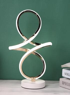 现代LED螺旋台灯办公桌，床边，亚克力铁弯灯73674，客曲厅卧室，