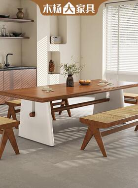 子木杨餐人实木桌带椅用日LH240710式藤编饭桌小户型办公桌家民宿