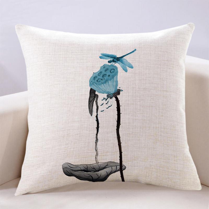中式禅意简约荷花莲蓬抱枕亚麻客厅沙发靠垫大码茶楼靠背垫中王之