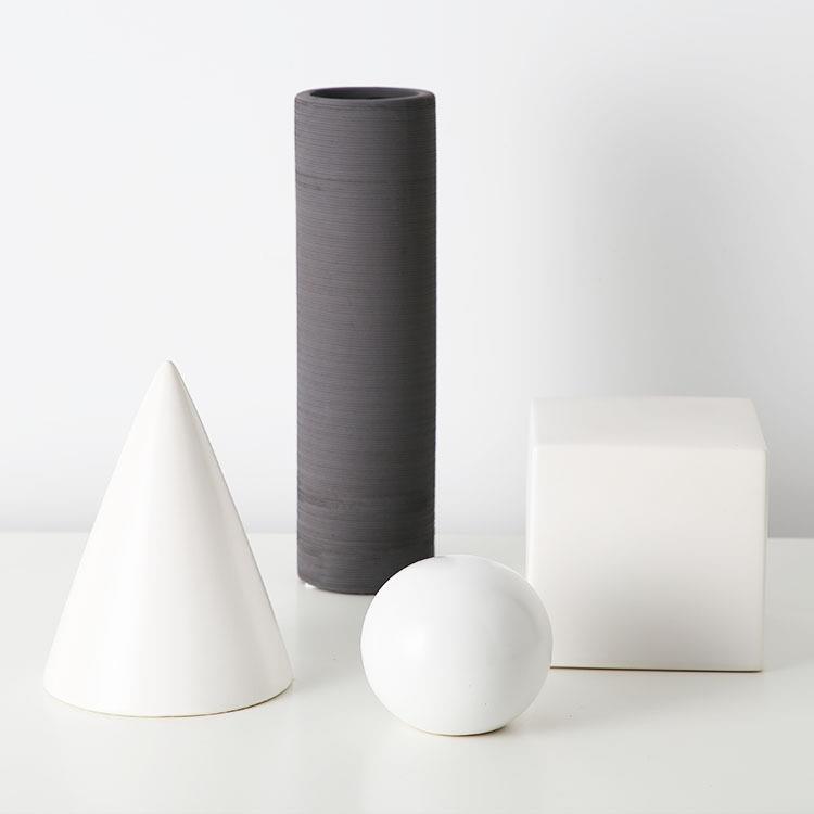 白色几何体陶瓷摆件 哑光白样板房书架手工创意陶瓷摆设工艺品