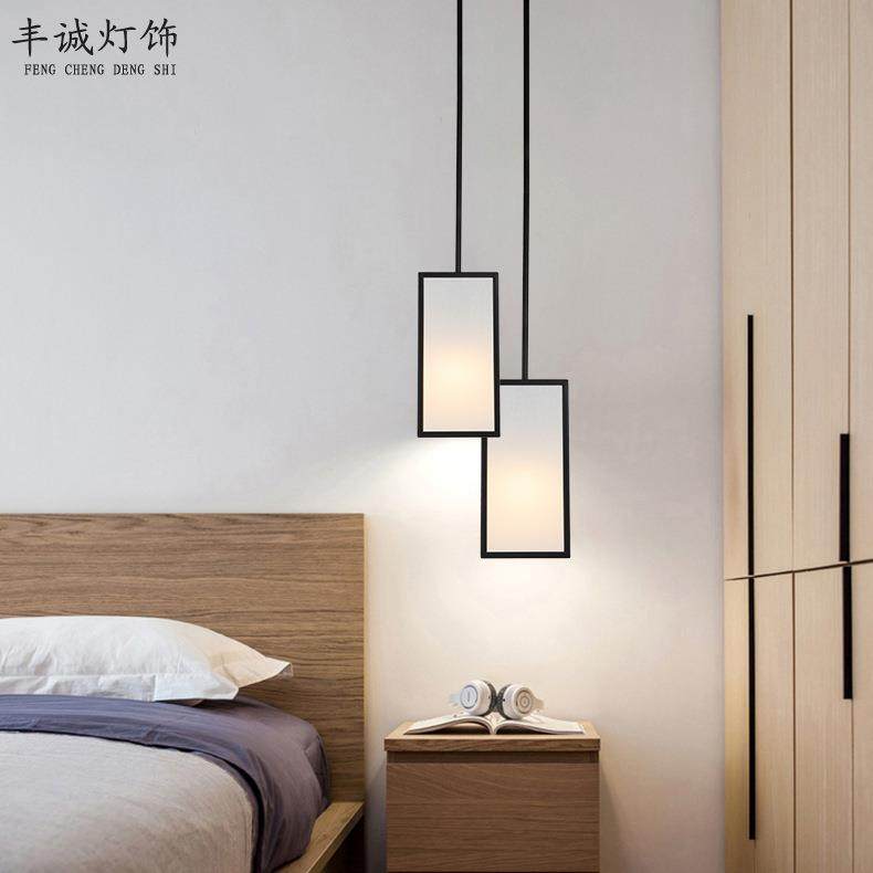 新中式长方形单头小吊灯餐厅卧室床头灯现代简约酒店创意铁艺吊灯,家装灯饰光源,智能吊灯,淘宝优惠券,粉丝福利购,淘宝优惠卷