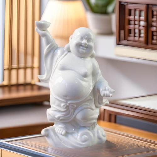 新中式禅意陶瓷招财弥勒佛摆件笑佛客厅玄关书房办公室摆件