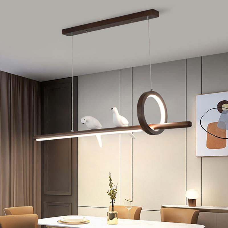 led复古实木餐厅吊灯侘寂风小鸟长条饭厅灯奶油风原木民宿餐桌灯