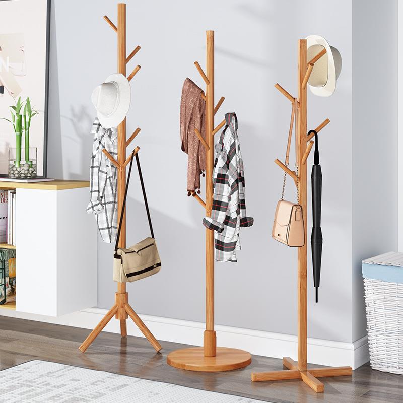 衣帽架落地卧室楠竹简易挂衣服架子家用收纳挂包实木置物架省空间