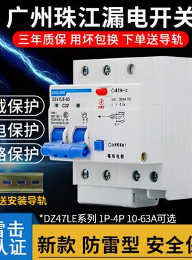广州珠江漏电保护器2P63A32a断路器带空气开关DZ47家用220V漏保